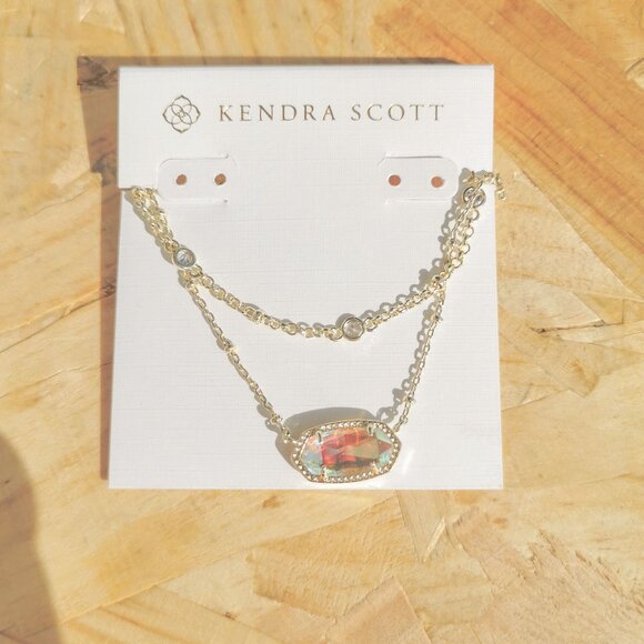 NEW Kendra Scott Elisa Dichroic Glass Necklace Gold - Picture 1 of 4